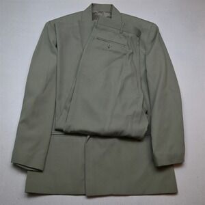 Vtg Mens Double Breasted 38R 32x30 Khaki Mens Jacket Pants Suit